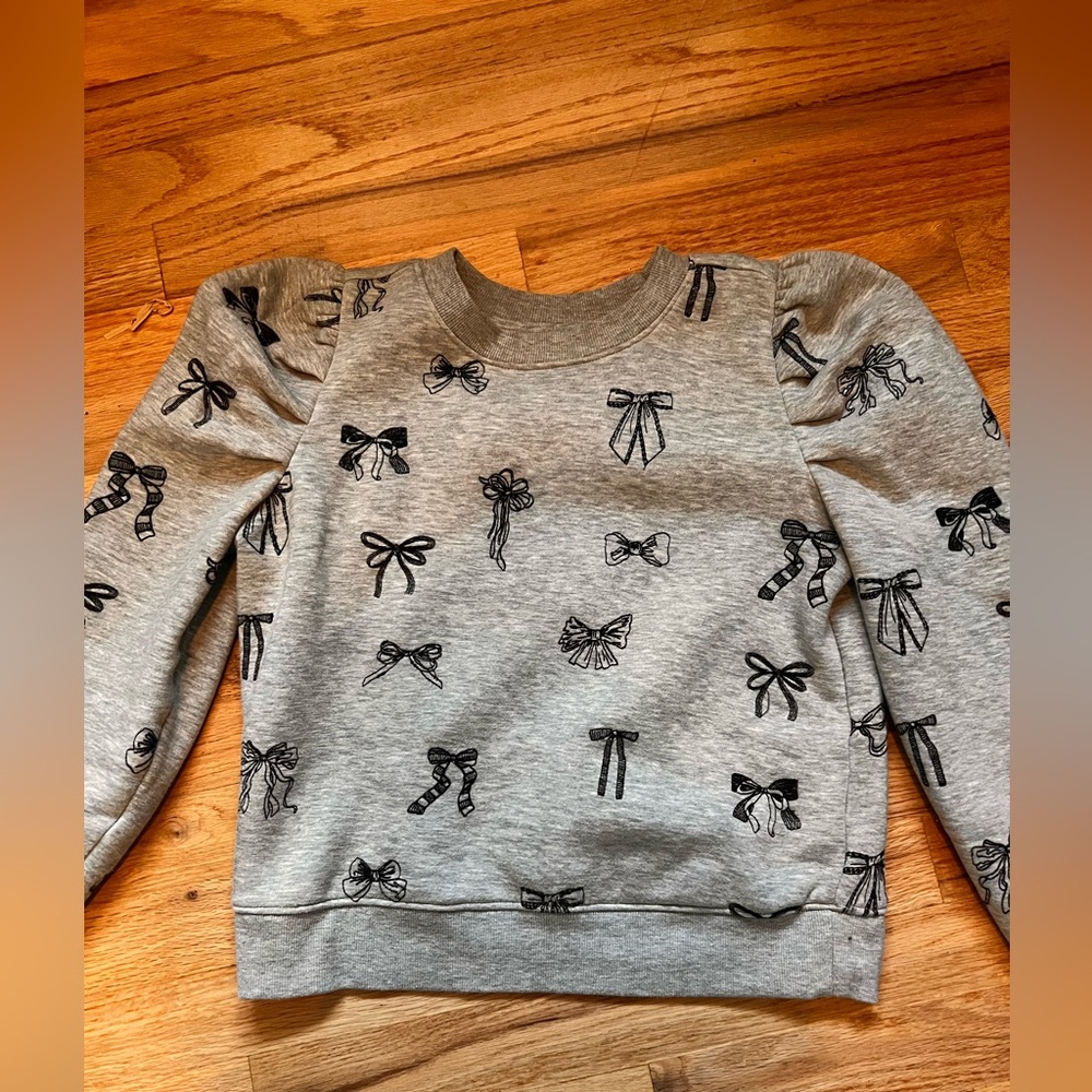 Anthropologie Maeve Embroidered Bow Puff Sleeve Sweatshirt